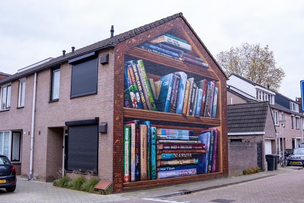 Muurschildering Boekenkast van Jan de Man uit 2021