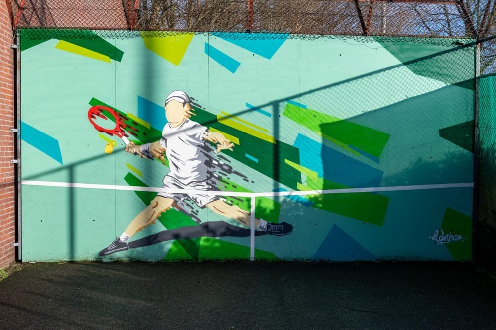 Muurschildering Tennis van Erik Veldmeijer in Berkel-Enschot